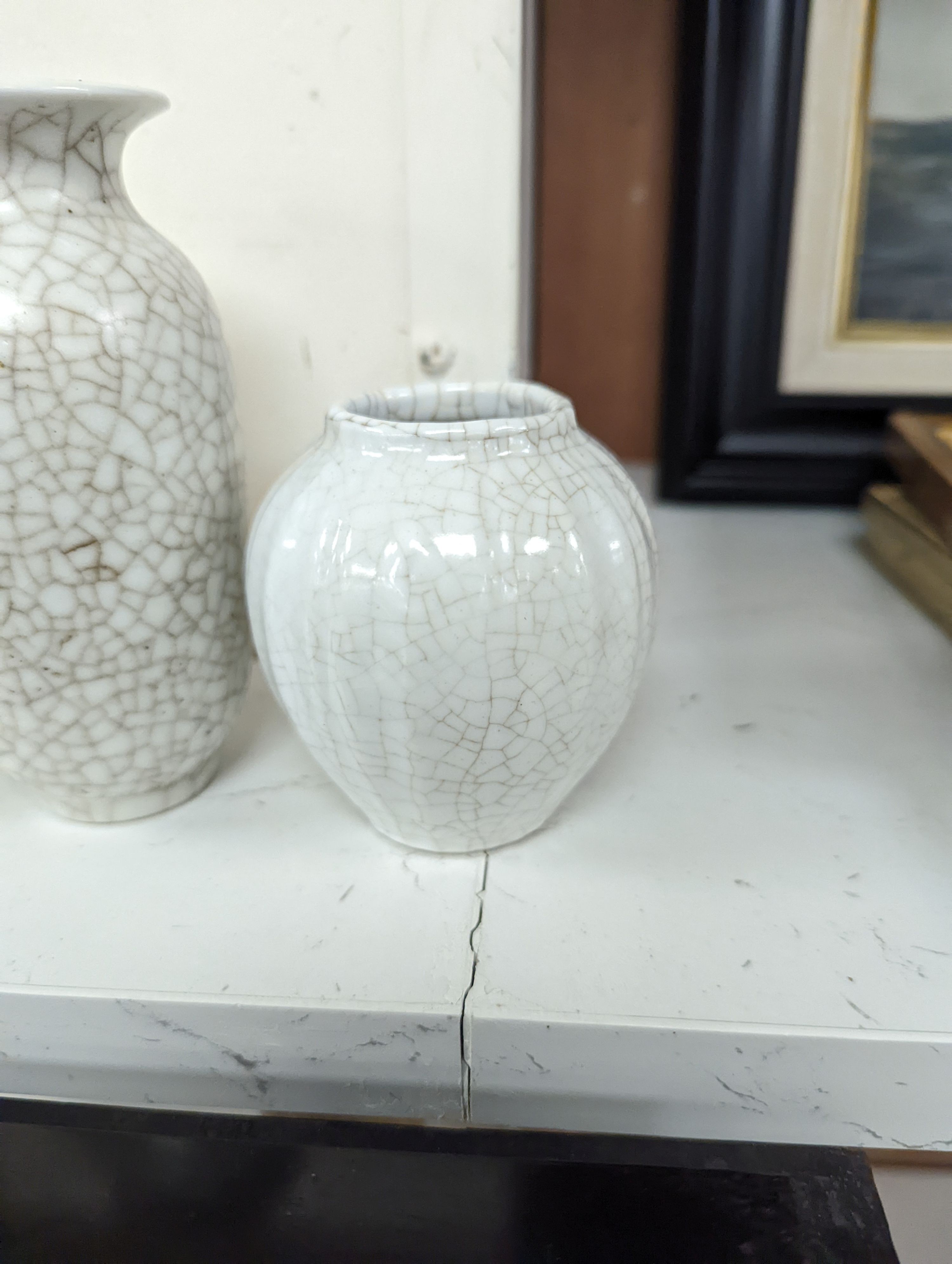 Four Chinese crackle glaze vases, tallest 16 cms high.